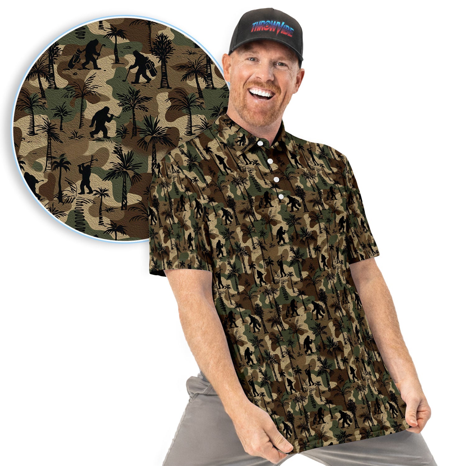 Bigfoot Camo Golf Polo Shirt, Funny Sasquatch Camouflage Polo For Men, Outdoor Golf Shirt
