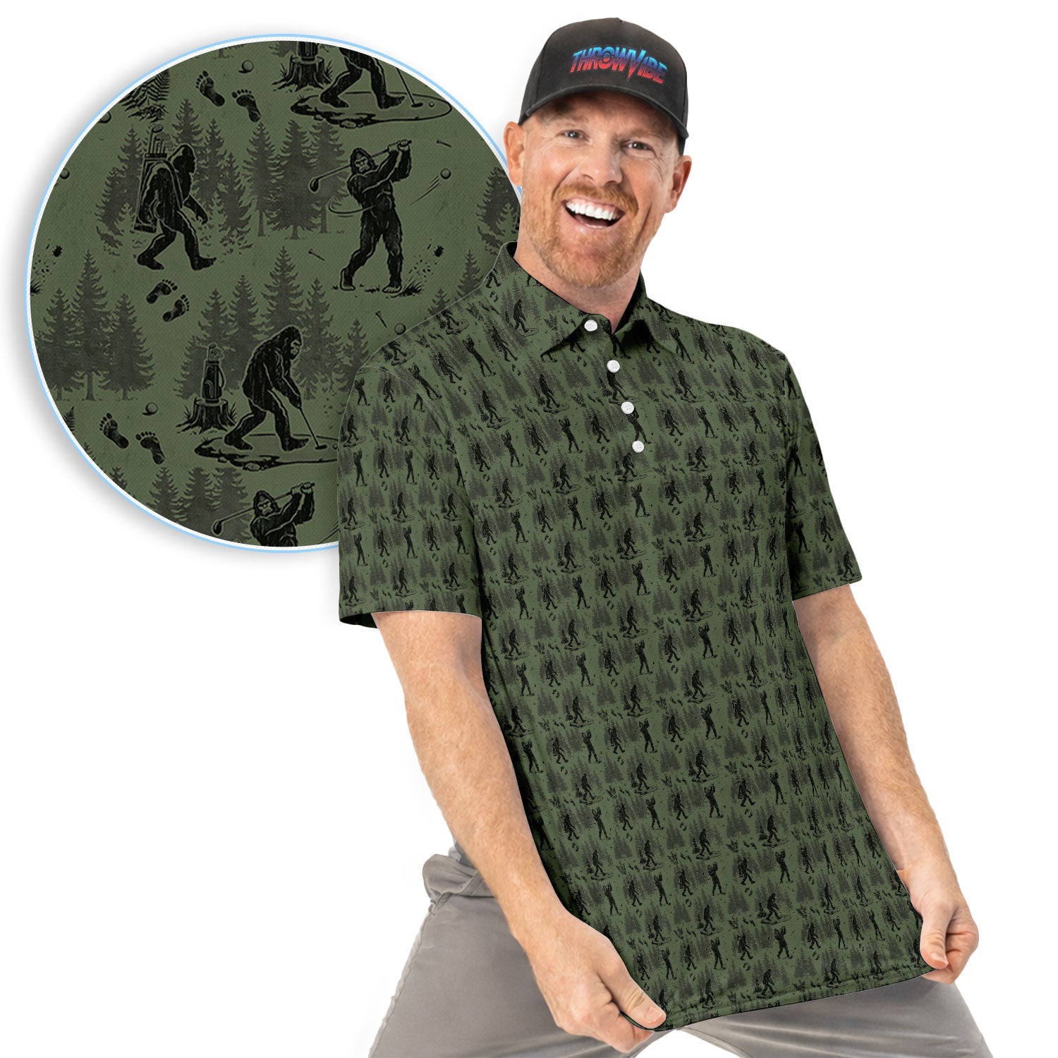 Bigfoot Forest Golf Polo Shirt, Sasquatch Camouflage Pattern Shirt For Men, Gofer Gift