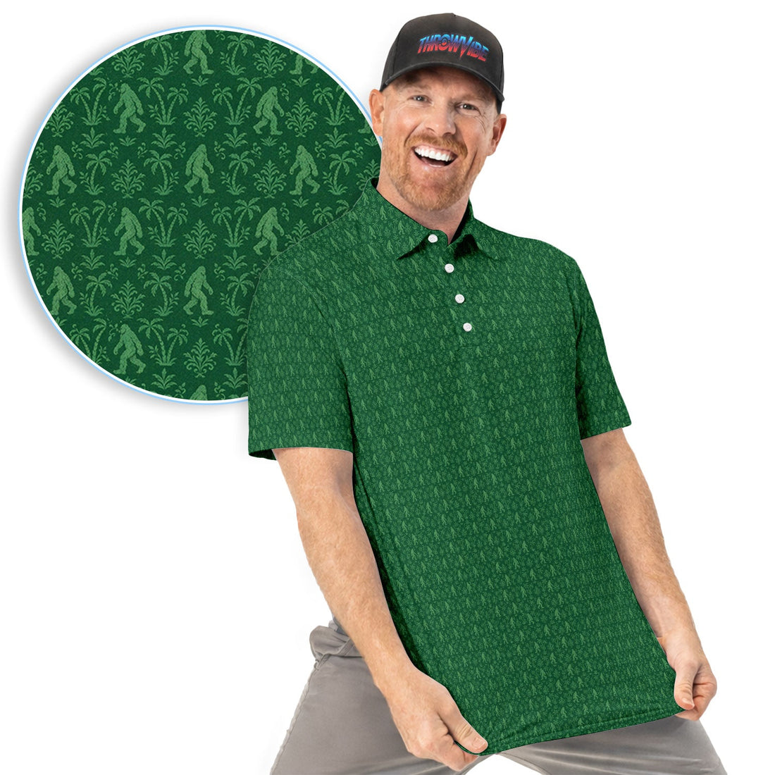 Green Bigfoot Sasquatch Golf Pattern Shirt, Bigfoot Golf Shirt For Men, Funny Golfer Gift