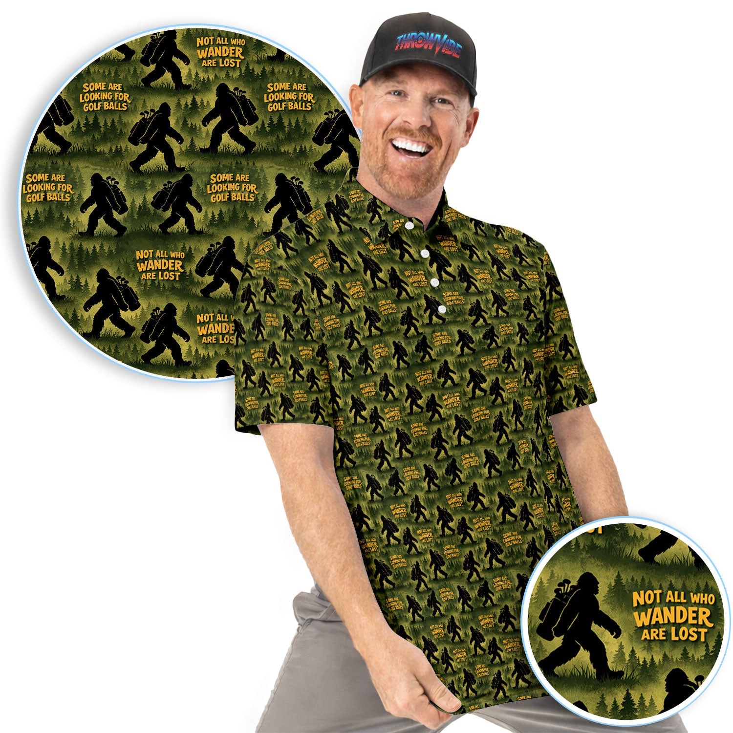 Bigfoot Wander Quote Pattern Golf Shirt, Sasquatch Golfer Forest Golf Shirt For Men, Golfer Gift