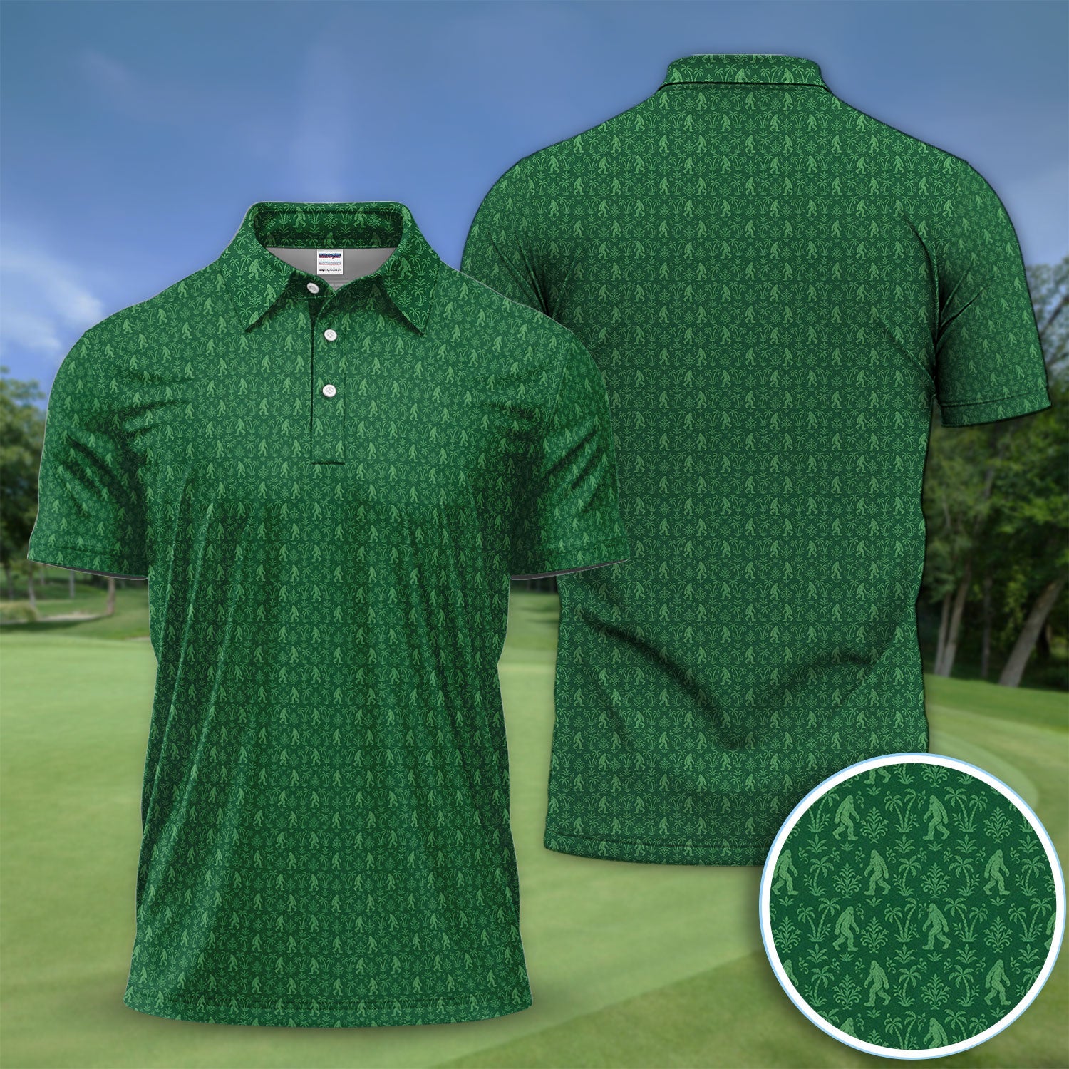 Green Bigfoot Sasquatch Golf Pattern Shirt, Bigfoot Golf Shirt For Men, Funny Golfer Gift
