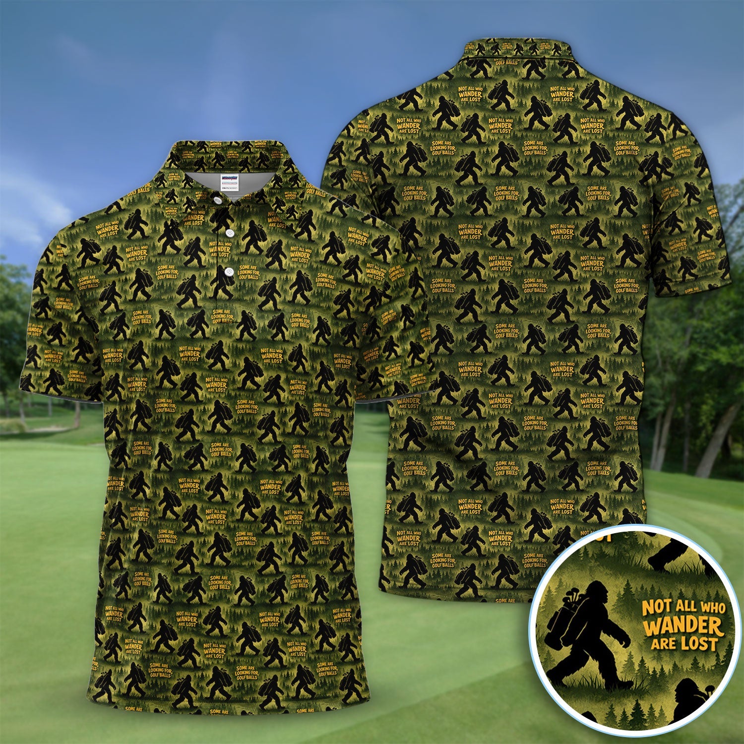 Bigfoot Wander Quote Pattern Golf Shirt, Sasquatch Golfer Forest Golf Shirt For Men, Golfer Gift