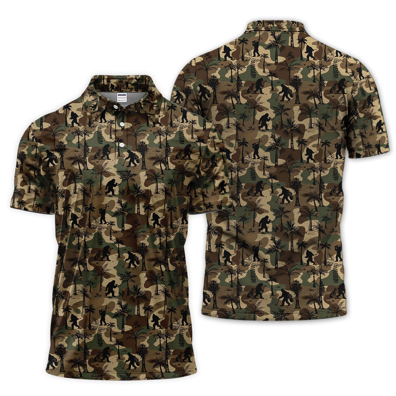 Bigfoot Camo Golf Polo Shirt, Funny Sasquatch Camouflage Polo For Men, Outdoor Golf Shirt