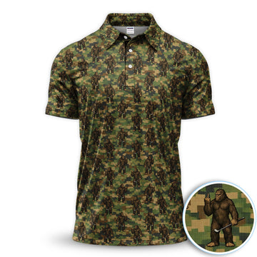 Bigfoot Golfer Camo Pattern Golf Shirt, Sasquatch Middle Finger Golf Shirt For Men, Golfer Gift