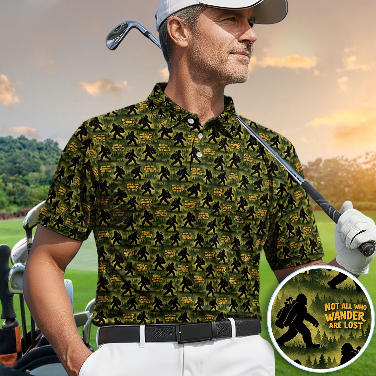 Bigfoot Wander Quote Pattern Golf Shirt, Sasquatch Golfer Forest Golf Shirt For Men, Golfer Gift