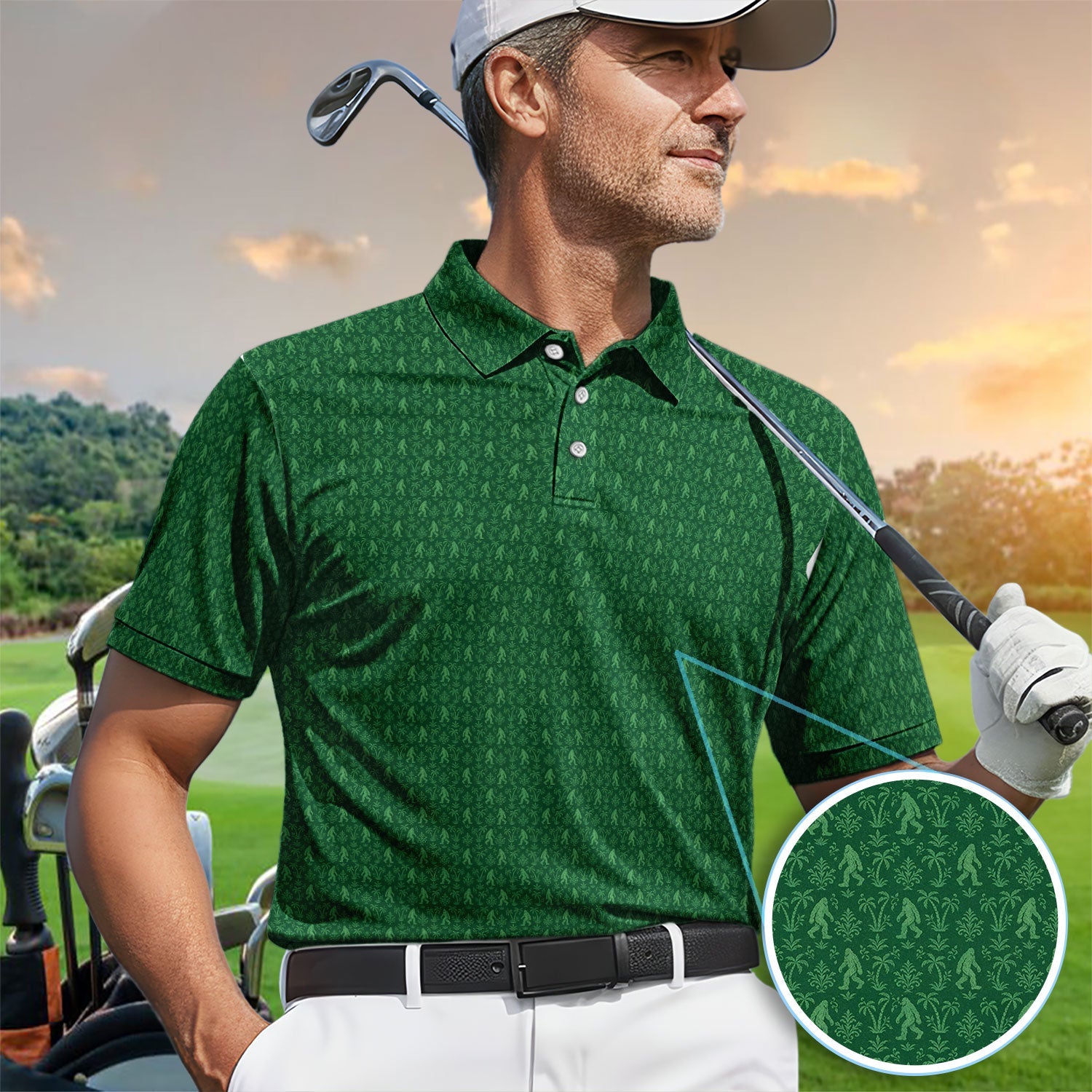 Green Bigfoot Sasquatch Golf Pattern Shirt, Bigfoot Golf Shirt For Men, Funny Golfer Gift