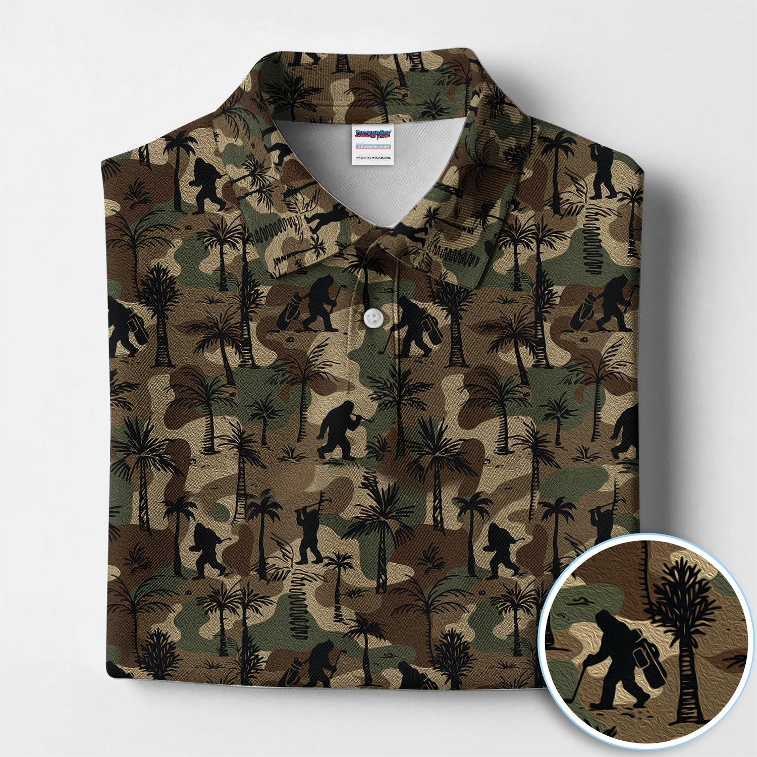 Bigfoot Camo Golf Polo Shirt, Funny Sasquatch Camouflage Polo For Men, Outdoor Golf Shirt