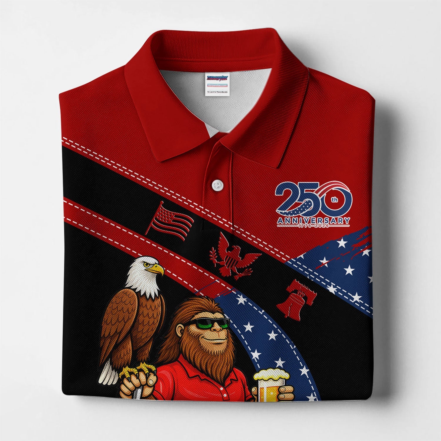 Funny Patriotic Golf Polos, Bigfoot Eagle Beer Pattern Shirt For Men, USA Golf Vibes