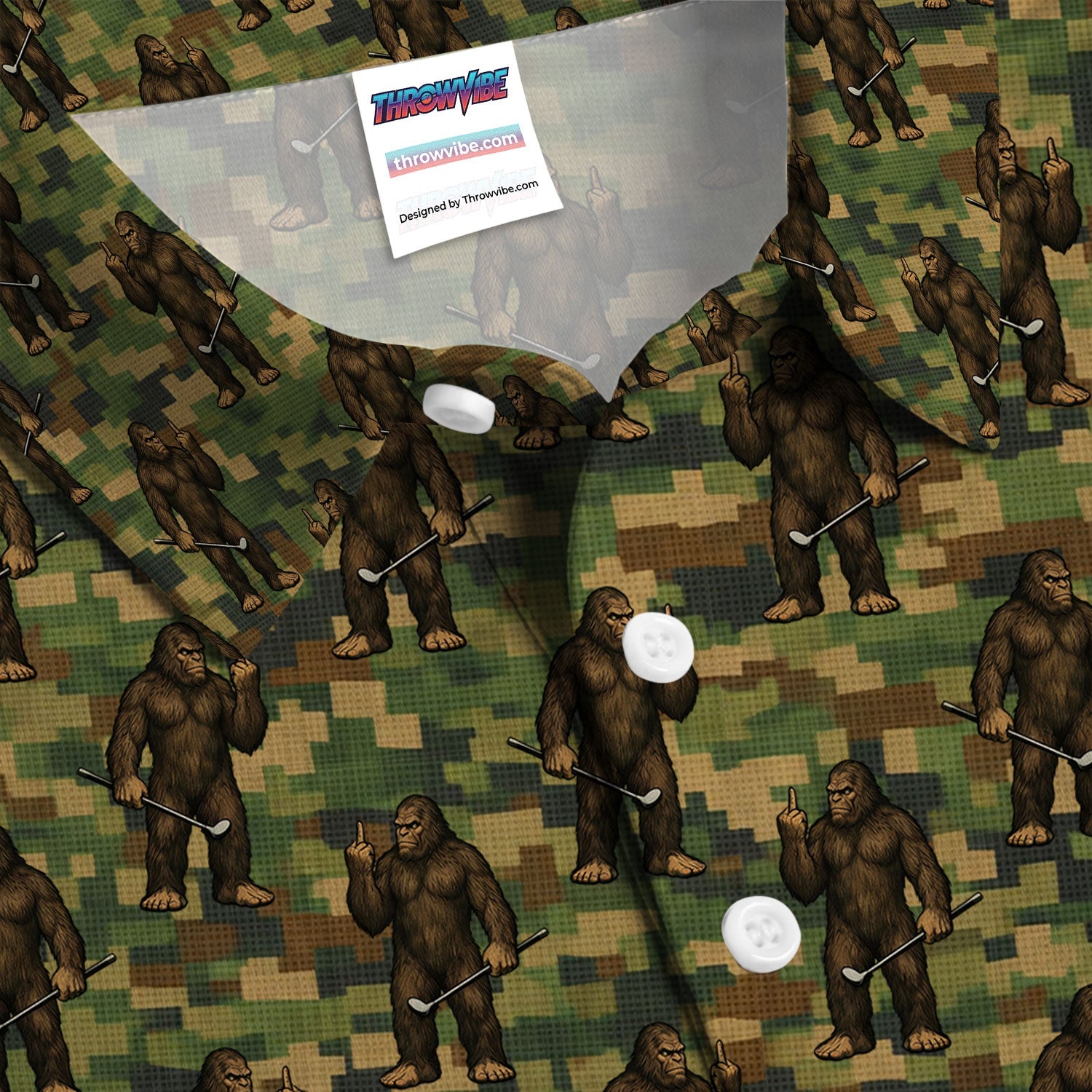 Bigfoot Golfer Camo Pattern Golf Shirt, Sasquatch Middle Finger Golf Shirt For Men, Golfer Gift