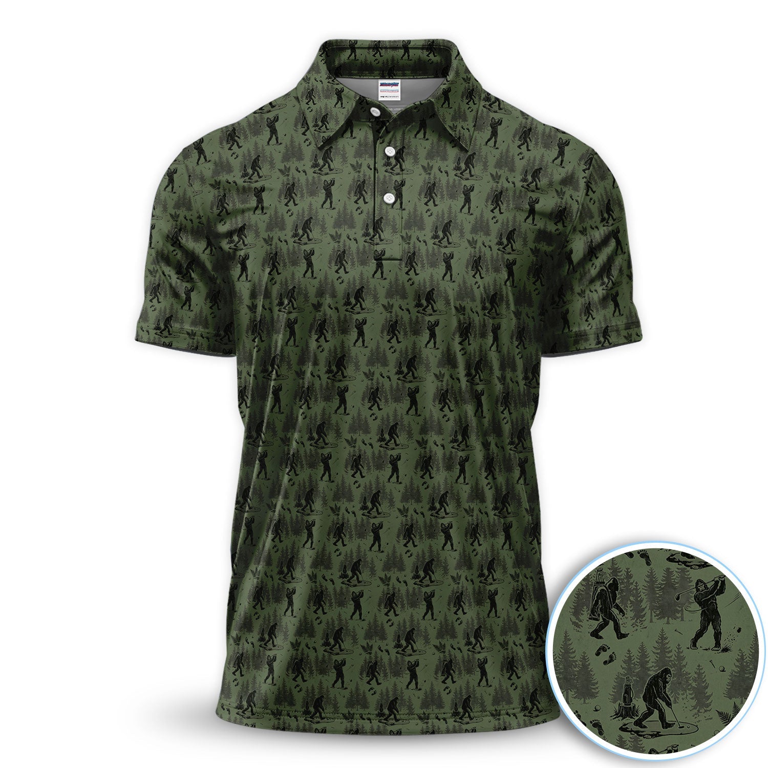 Bigfoot Forest Golf Polo Shirt, Sasquatch Camouflage Pattern Shirt For Men, Gofer Gift