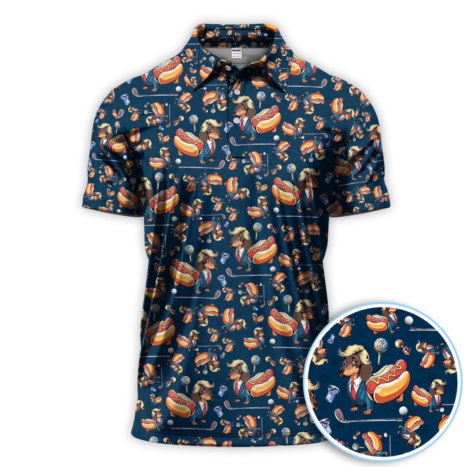 Funny Dachshund Golf Shirt For Men, Wiener Dog Pattern Golf Shirt, Crazy Golf Shirt For Golfer
