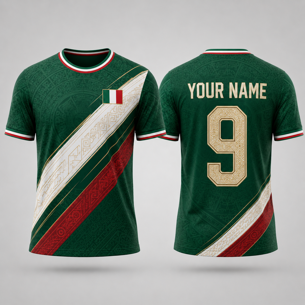 Mexico Football Shirt, Aztec Pattern V-Neck For Men Football Lover, Soccer Fan Father's Day Presents
