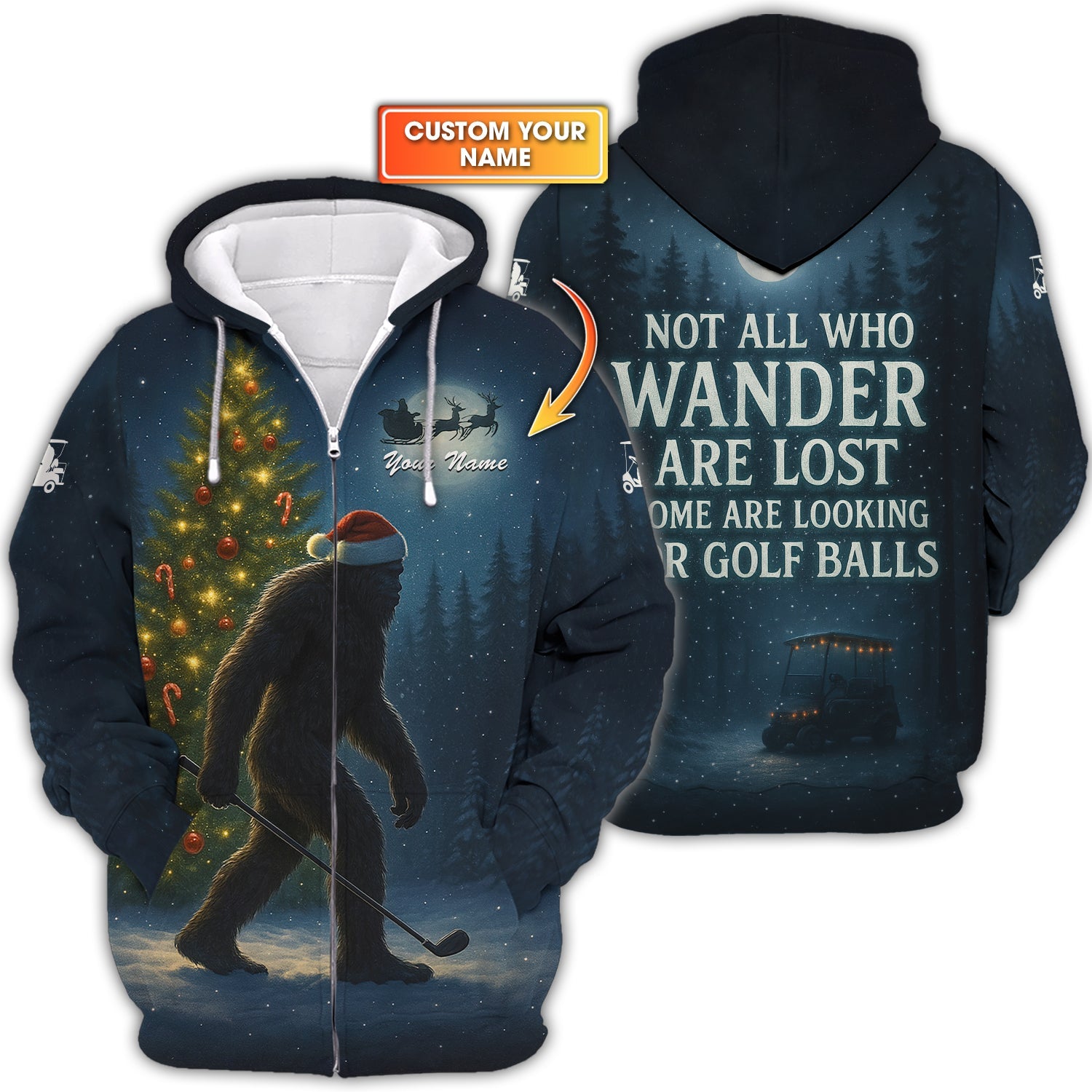 Personalized Christmas Golf Shirt, Bigfoot Christmas Shirt For Golfer, Crazy Golf Shirt For Men