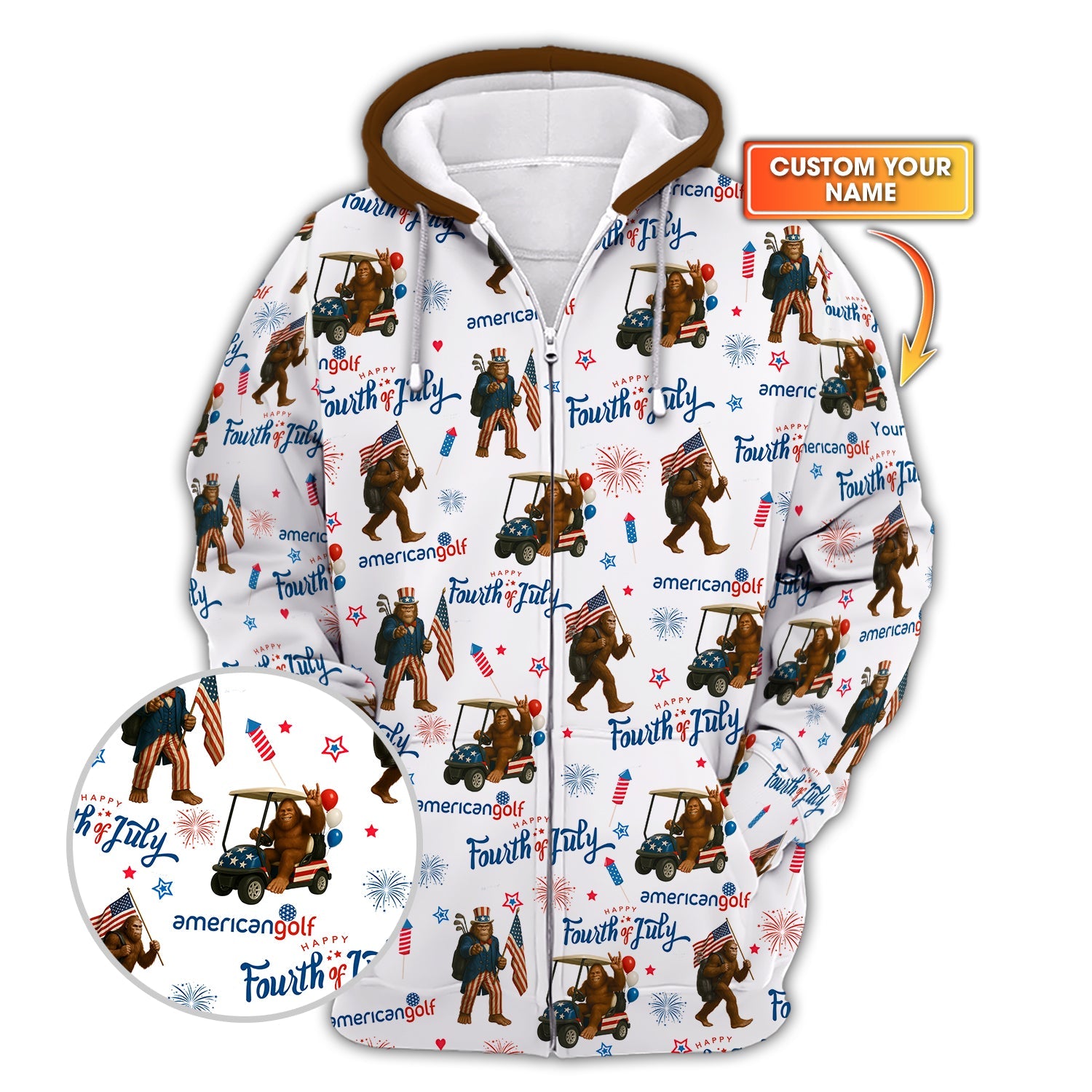 Fourth of July Golf Shirt – Bigfoot Golf Shirt with American Flag – Patriotic Golf Polo for Golfers