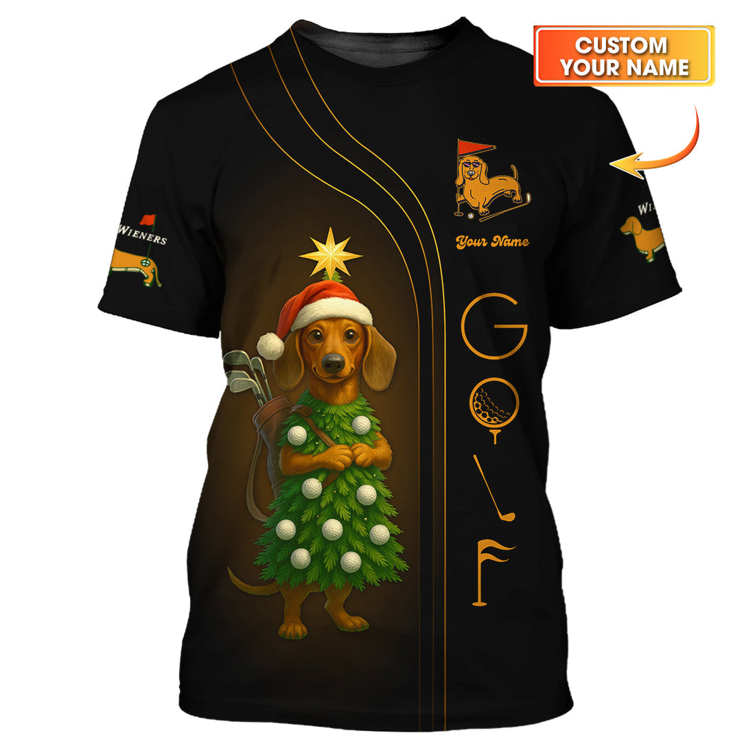Personalized Christmas Golf Shirt, Dachshund Golf Shirt, Funny Golf Shirt For Men, Golf Gift For Golfer