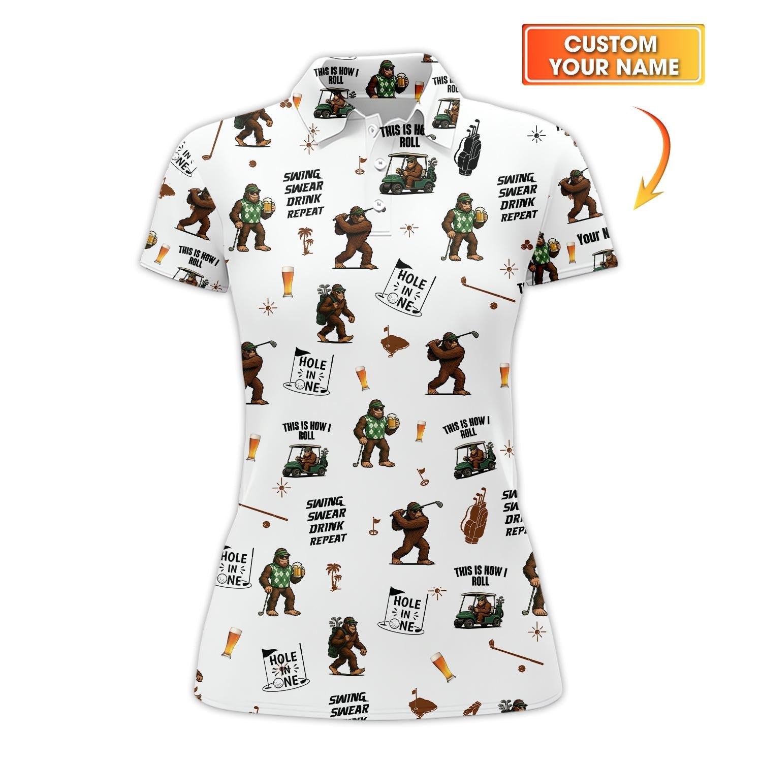 Masters Golf Polo Shirt for Men – Custom Bigfoot Golfbeer Design – Hole in One Swing Swear Drink Repeat Tee