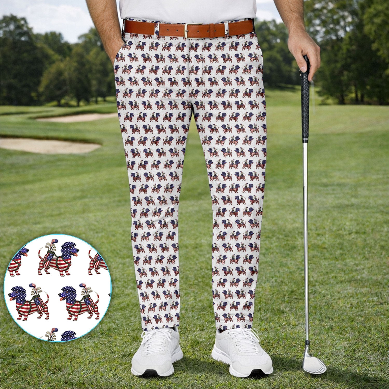 Patriotic Dachshund Golf Set, USA Flag Wiener Dog Pattern Golf Set, Crazy Golf Gift For Golfer
