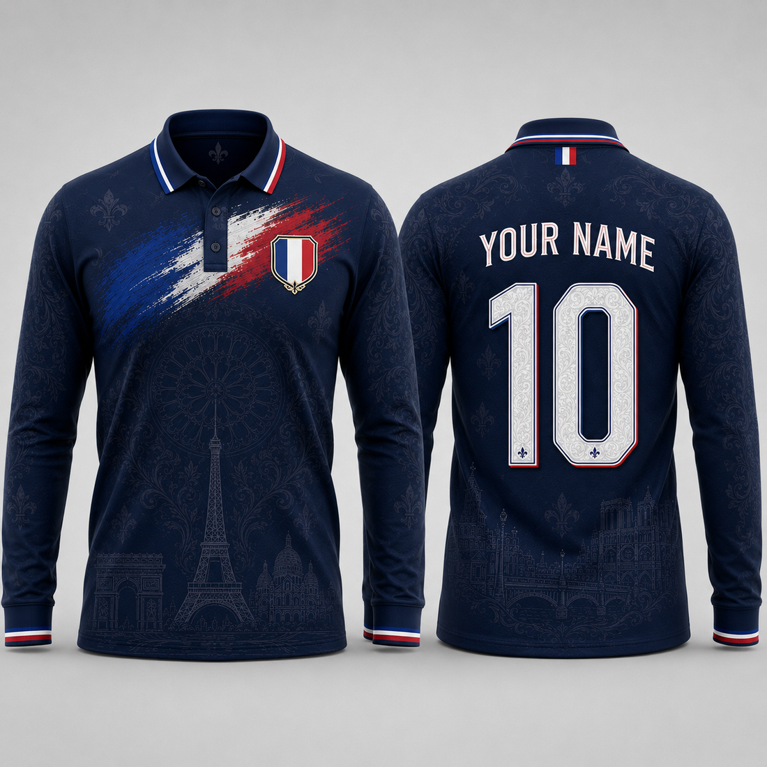 Parisian Landmarks V-Neck For Men Football Lover, Fleur De Lis Pattern French Flag Soccer Shirt