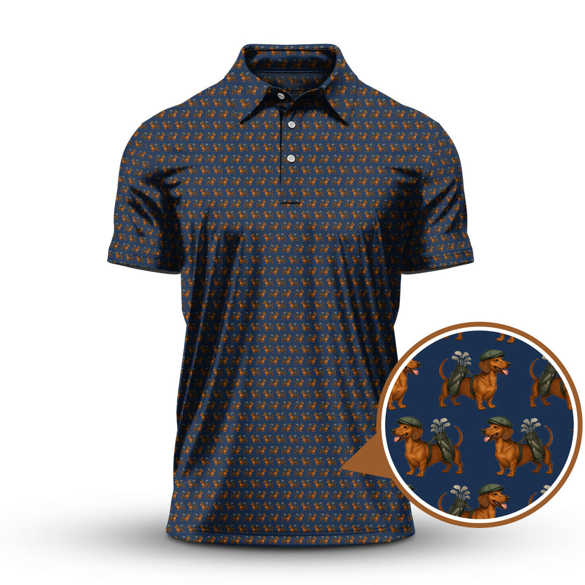 Dachshund Pattern Golf Polos, Crazy Dachshund Golf Shirt For Men, Funny Golf Shirt