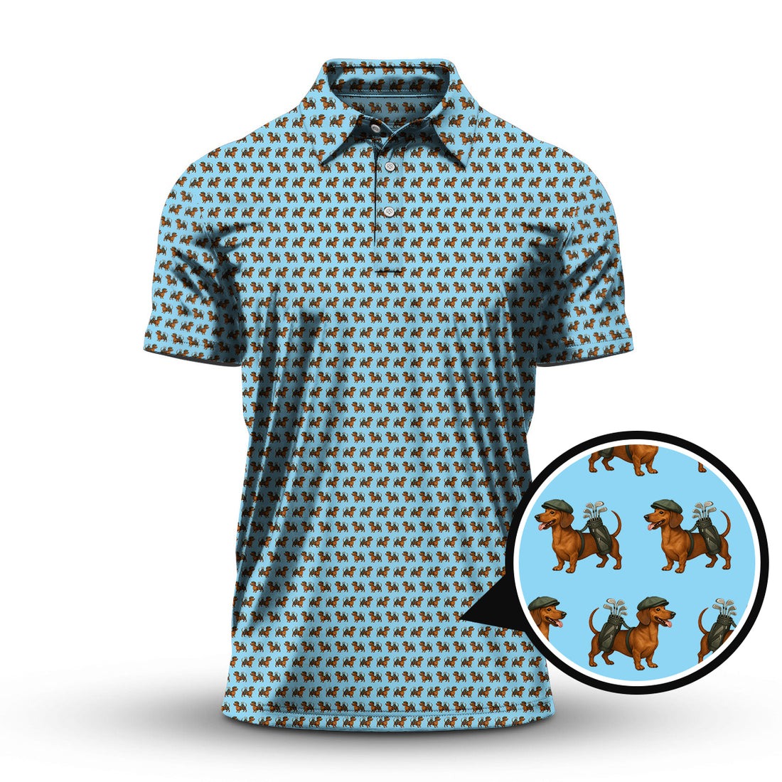 Dachshund Pattern Golf Polos, Crazy Dachshund Golf Shirt For Men, Funny Golf Shirt