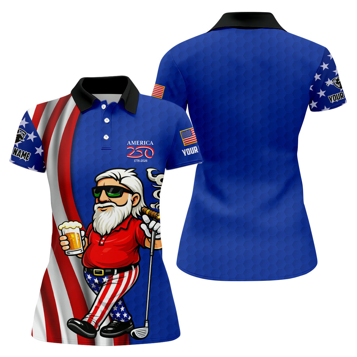 America 250 Patriotic Man 4th Of July Navy Golf Shirt, Golf And Beer Women's Golf Tops