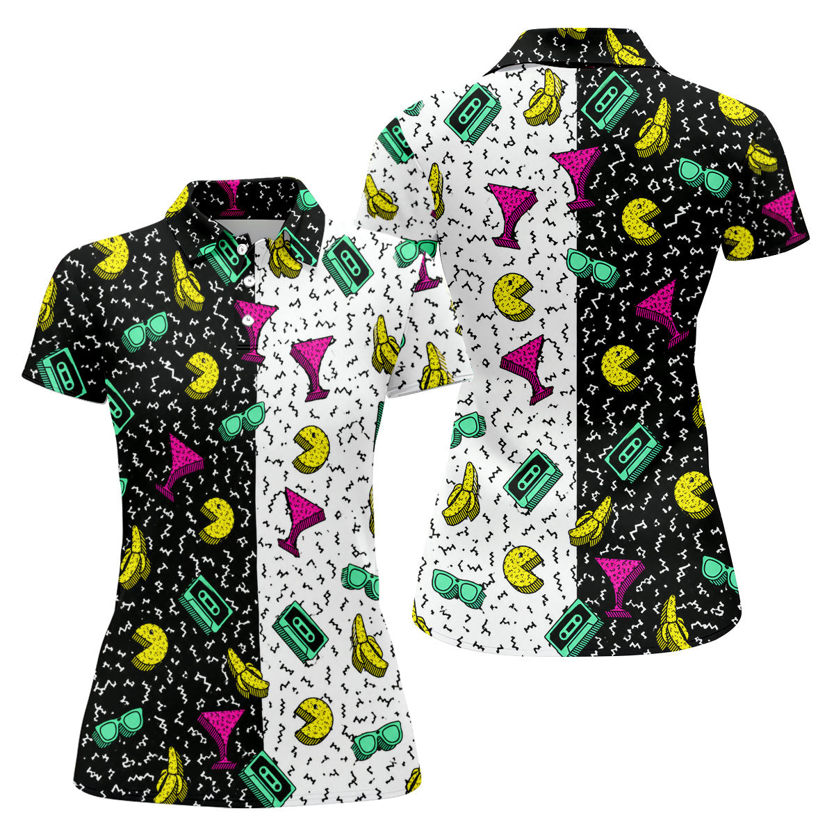 Retro Cassette Sunglasses Cocktail Banana Split Golf Shirt, Golf Tops For Women, Women’s Golf Apparel, Printed Golf Shirt