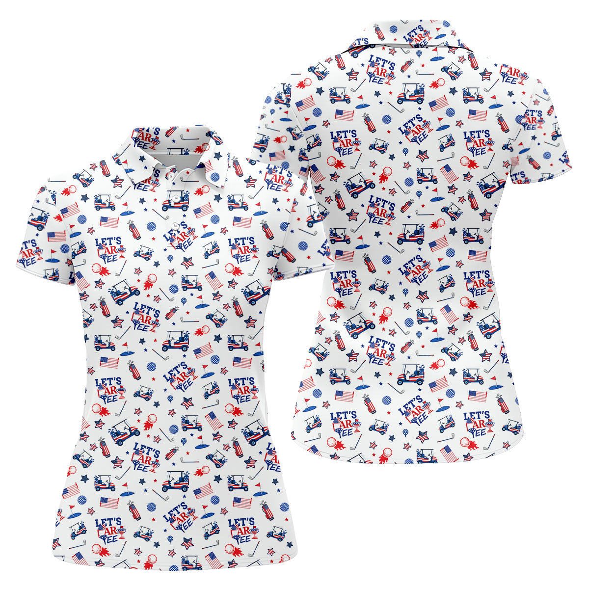 Let's Par Tee US Flag Pattern Patriotic 4th Of July Funny Golf Shirt, 250th Anniversary Golf Shirt For Women