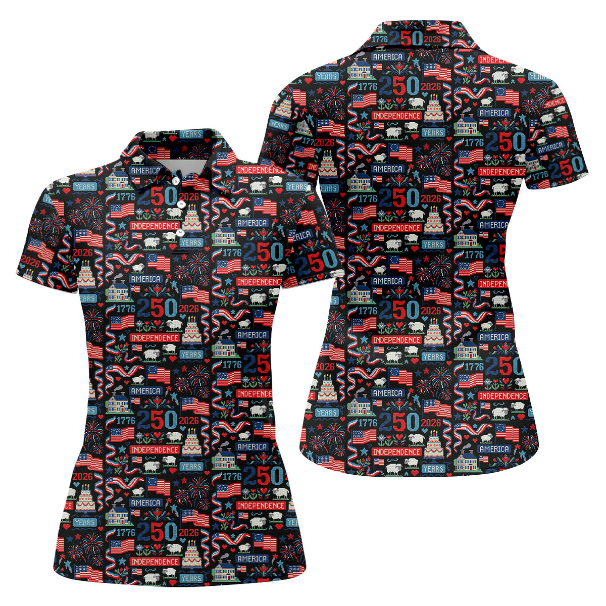 America Independence 250 Years Black Golf Shirt, Patriotic 4th Of July Golf Shirt For Women