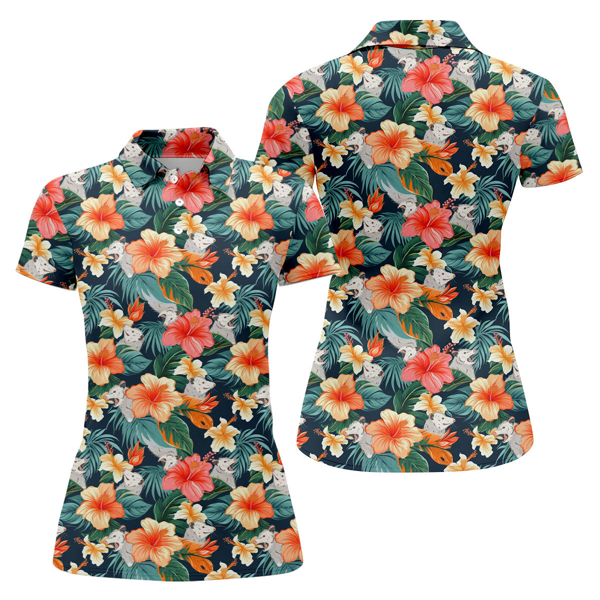 Large Hibiscus Flowers Tropical Vibe Ladies Golf Tops, Hawaiian Golf Shirts, Golf Shirt For Women