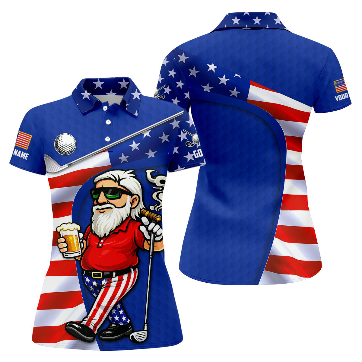 Golf And Beer Patriotic Man Golf Ball Pattern 4th Of July Navy Golf Shirt, 250th Anniversary Women's Golf Tops
