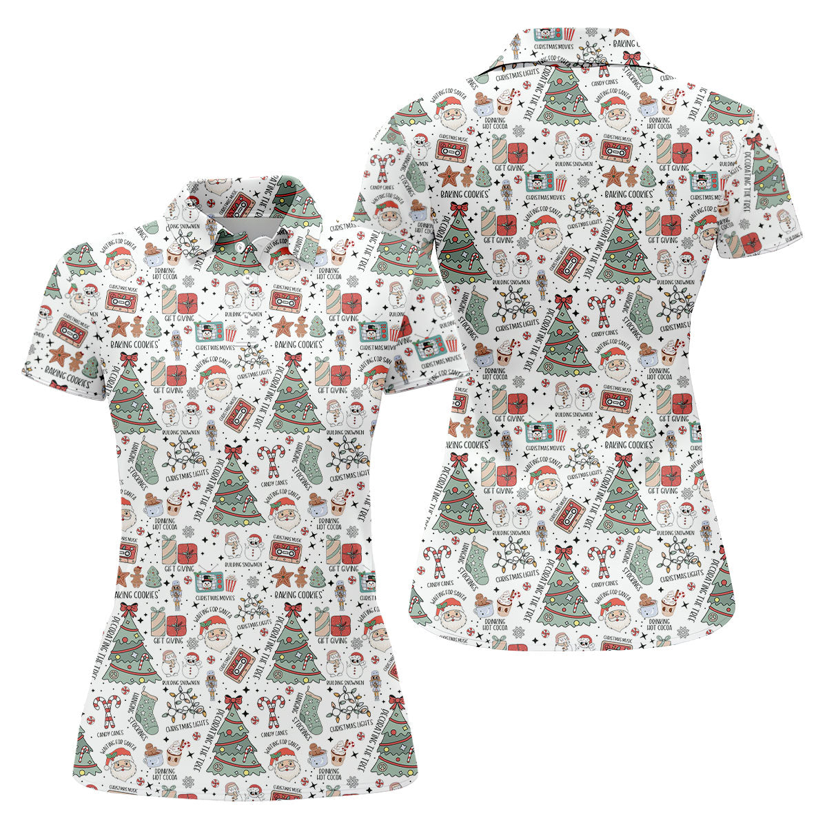 Cute Santa Claus Gift White Women's Golf Tops, Christmas Golf Shirt, Golf Gift For Ladies