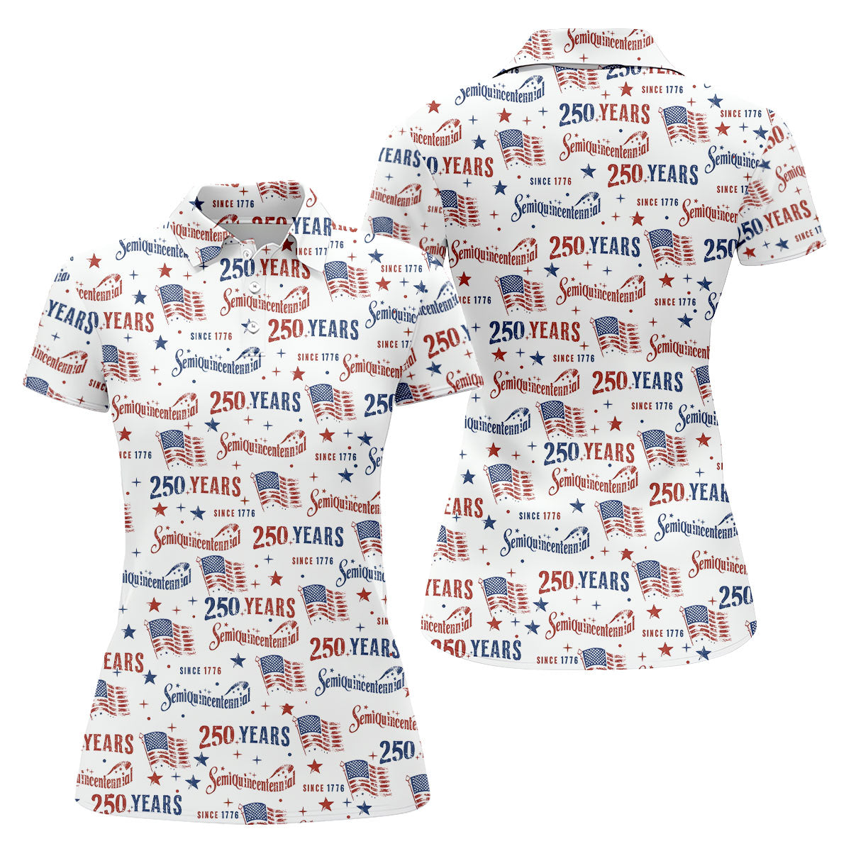 Semiquincentennial 250 Years Since 1776 Ladies Golf Tops, 4th Of July Patriotic Golf Shirt For Women