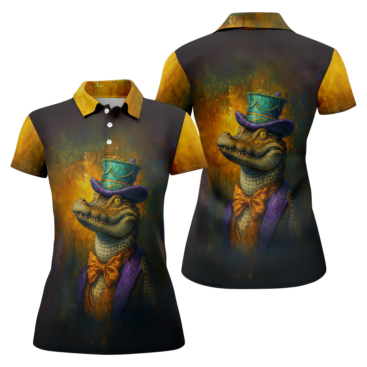 Mardi Gras Aligator Retro Golf Shirt, Women's Golf Shirts, Women's Golf Tops, Ladies Golf Shirts
