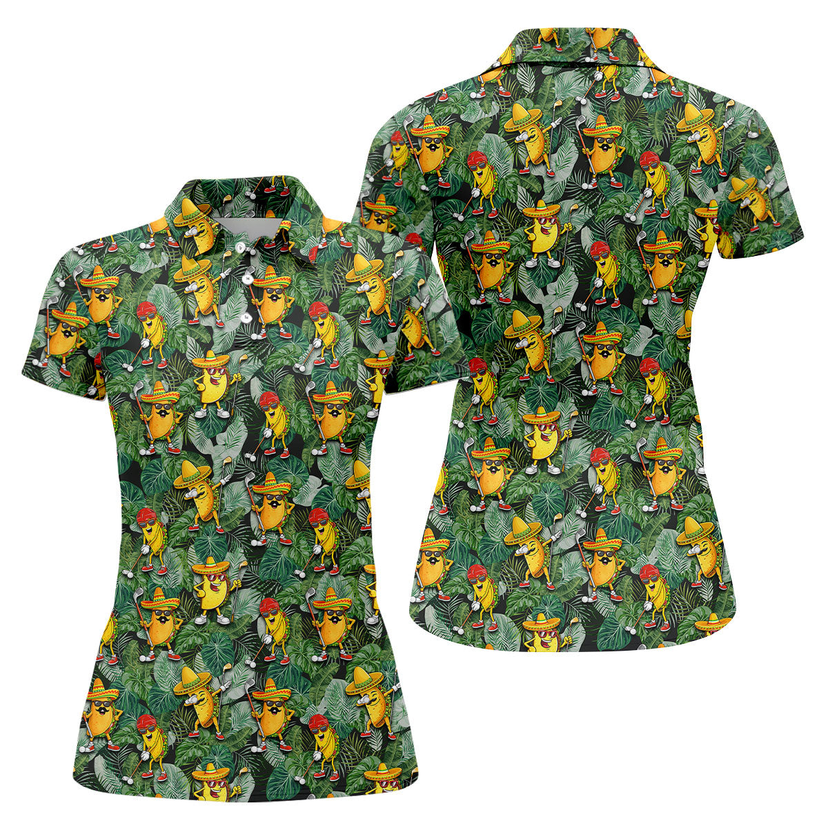 Funny Taco Golf Pose Tropical Golf Shirt, Fun Women's Golf Shirts, Ladies Golf Shirts, Golfing Apparel
