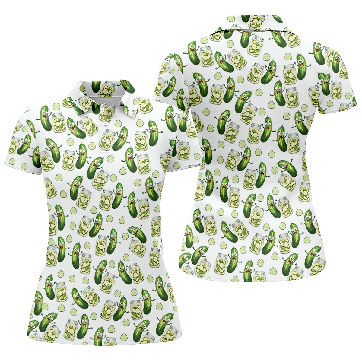 Funny Pickle Hawaiian Golf Shirt, Cartoon Style Women's Golf Tops, Ladies Golf Shirts