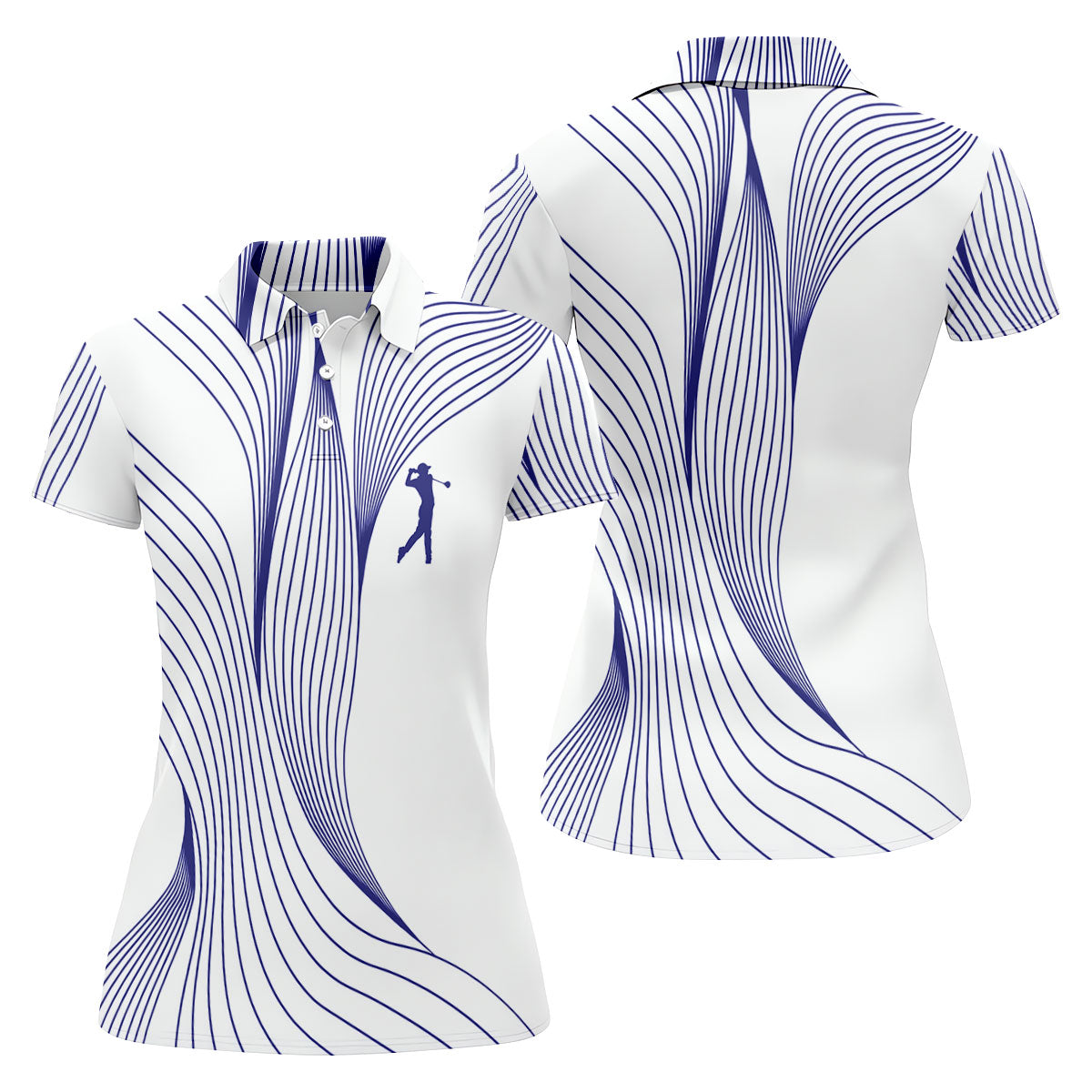 Geometric Line Wavy Line Purple And White Women's Golf Tops, Ladies Golf Shirts, Women's Polo Shirt