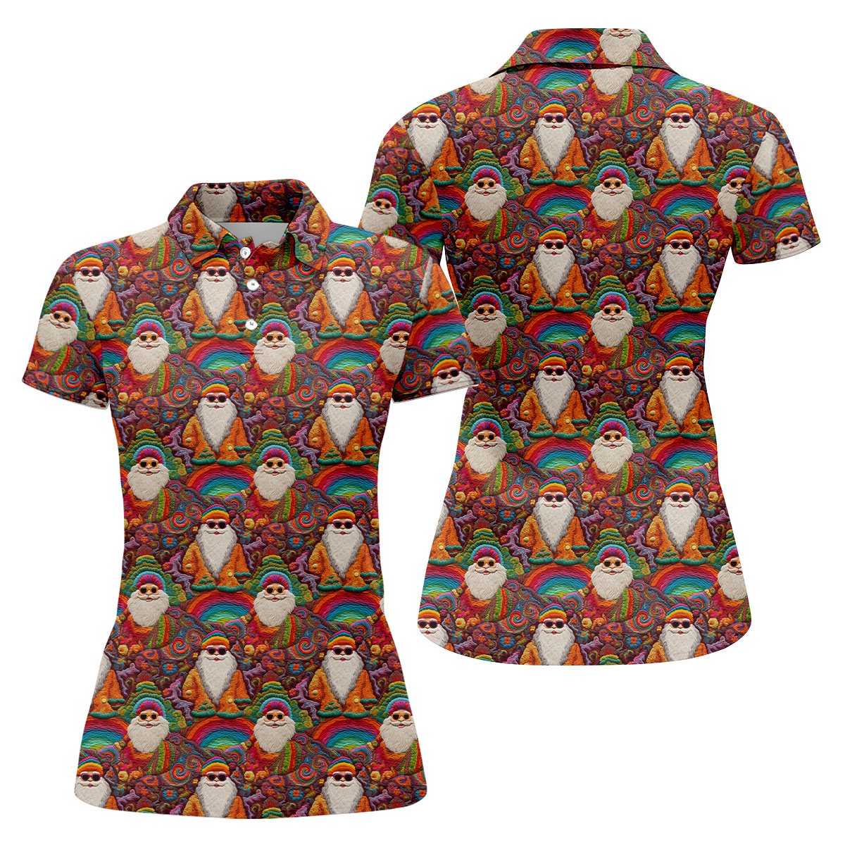 Groovy Hippie Santa Seamless Pattern Golf Shirts, Christmas Golf Shirt, Golf Gifts For Women, Fun Golf Shirt