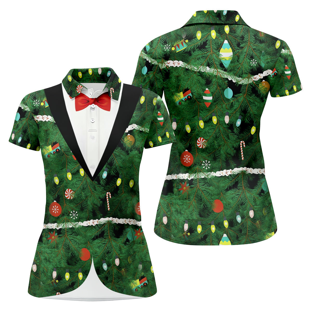 Christmas Tree Needles Green Festive Women Golf Top, Christmas Golf Shirt, Ladies Golf Tops