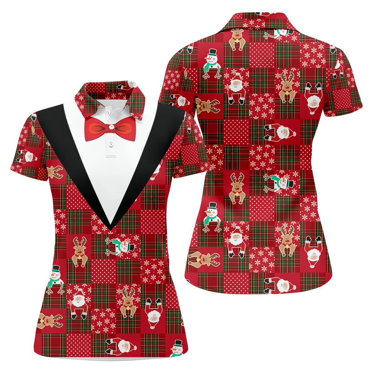 Red Plaid Funny Holiday Vintage Print Women Golf Top, Christmas Golf Shirt, Ladies Golf Tops
