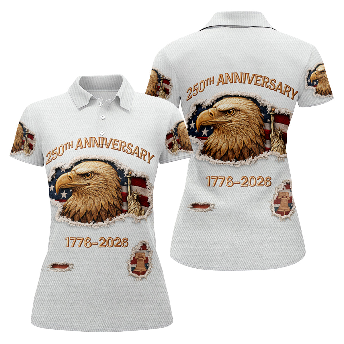 250th Anniversary 1776-2026 American Flag And Eagle Women's Golf Tops, Patriotic Golf Shirt, Ladies Golf Shirts
