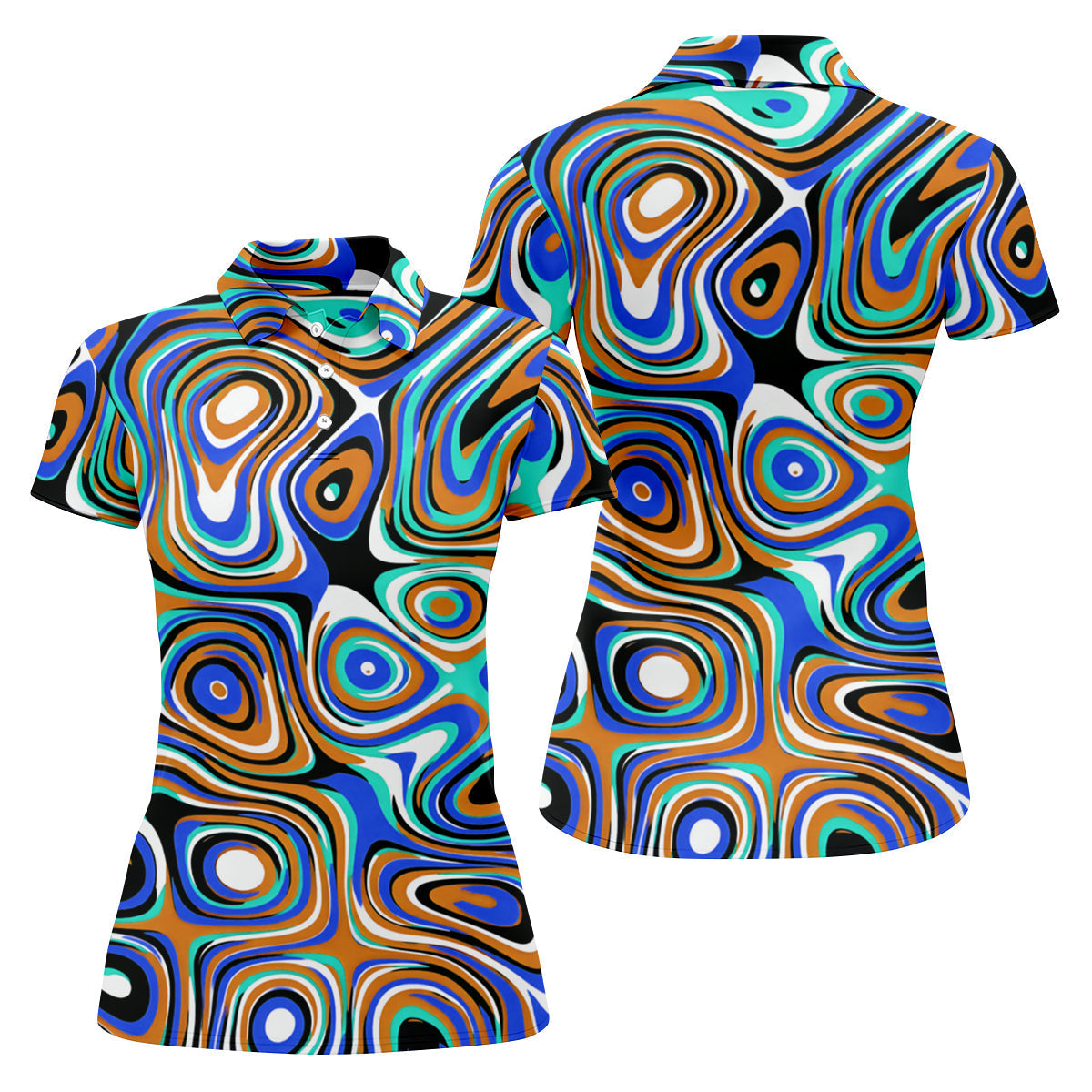 Blue And Orange Fluid Art Cool Golf Shirt, Women's Golf Tops, Ladies Golf Shirts, Women's Polo Shirt