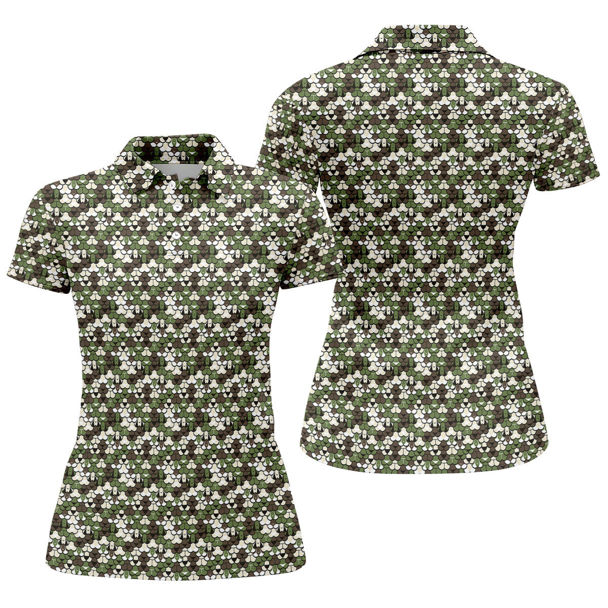 Adult Humor Mermaid Scale Golf Shirt, Woodland Scale Pattern Polo, Polo Shirts For Women