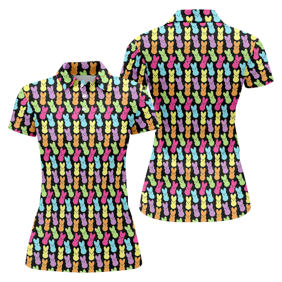 Colorful Easter Peeps Black Golf Shirt, Women Golf Top, Cute Golf Outfit, Ladies Golf Shirts
