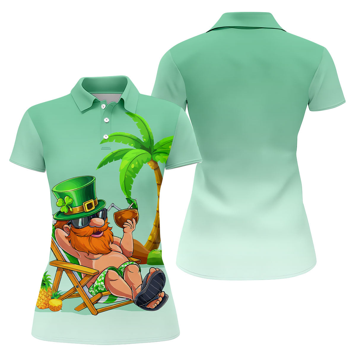 Leprechaun St Patrick's Day Hawaiian Summer Fun Golf Shirt, Golf Shirt For Women, Ladies Golf Shirts