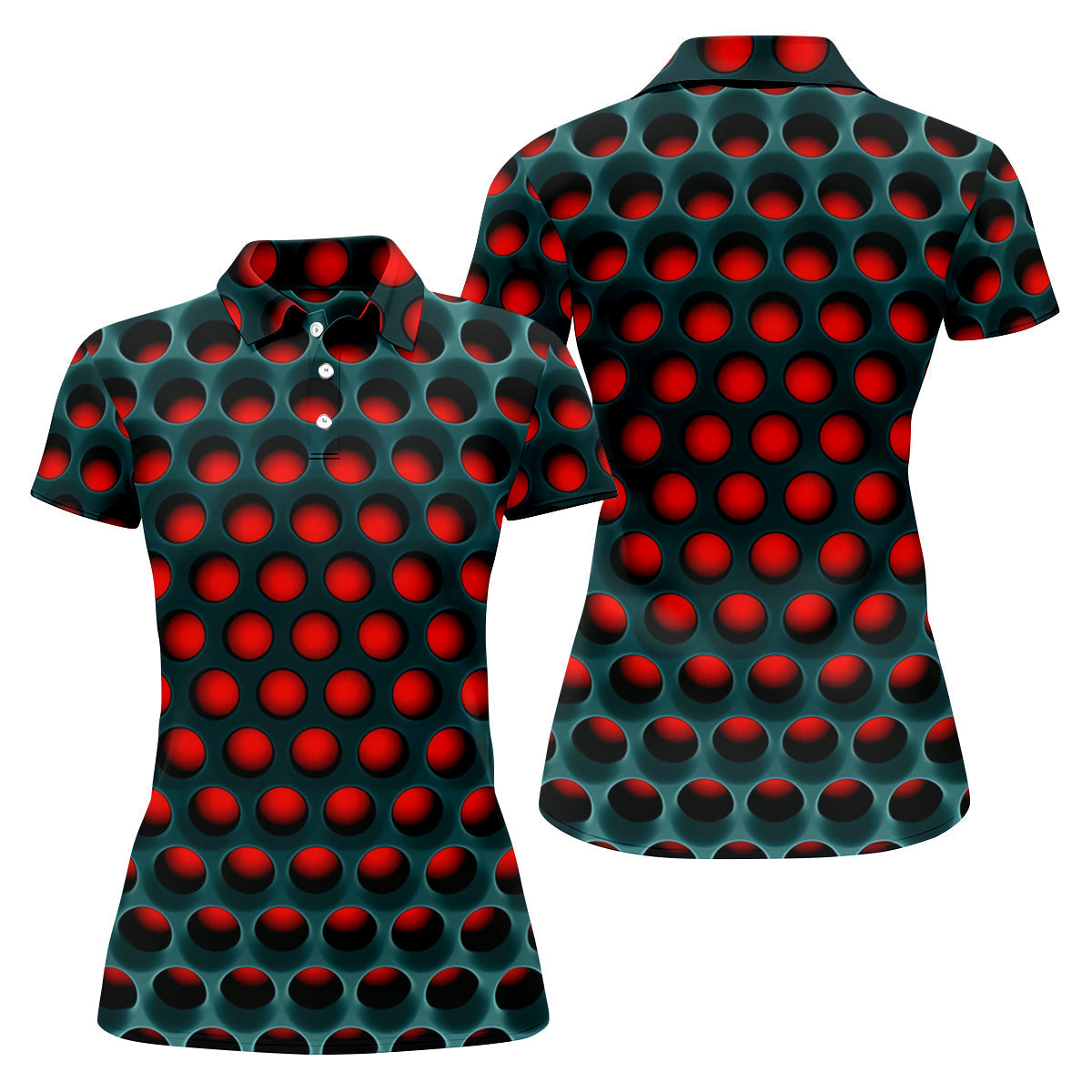 3D Effect Circular Pattern Red Golf Shirt, Cool Golf Outfit, Women Golf Top, Ladies Golf Shirts