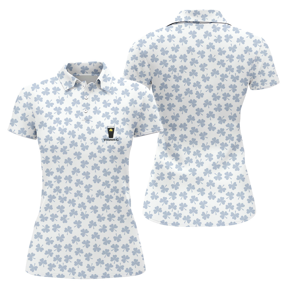 Vitamin G Shamrock Pattern Golf And Beer White Golf Shirt, St Patrick's Day Golf Shirt, Women's Golf Shirts