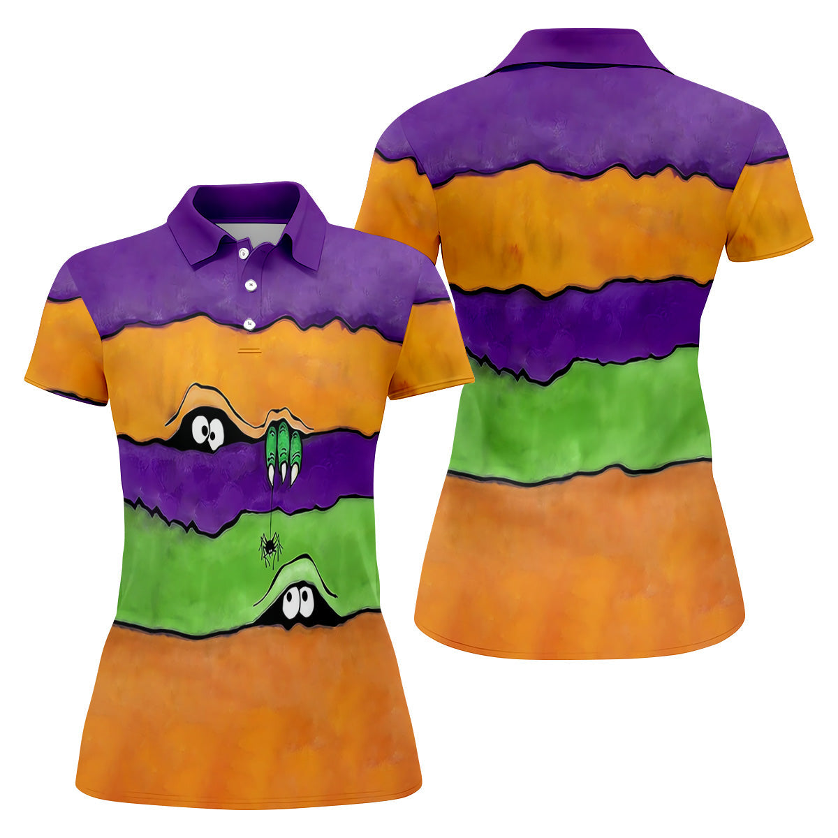Funny Halloween Peeping Eyes Ladies Golf Polos, Women's Golf Tops, Halloween Golf Shirt