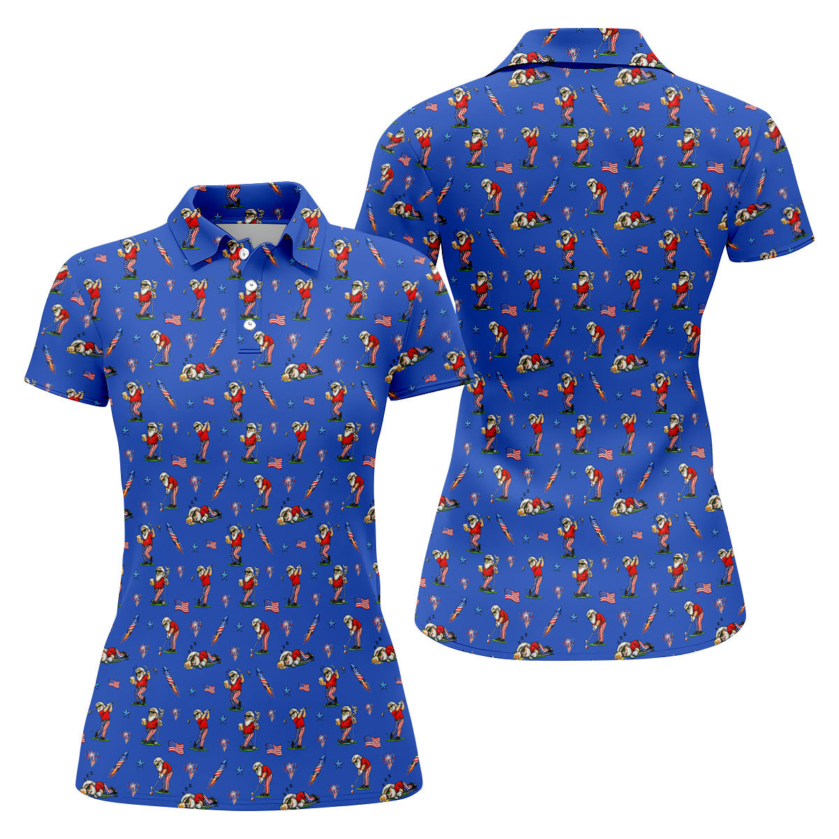 4th Of July Funny Man Golf And Beer Blue Golf Shirt, Patriotic Golf Shirt, 250th Anniversary Women's Golf Tops