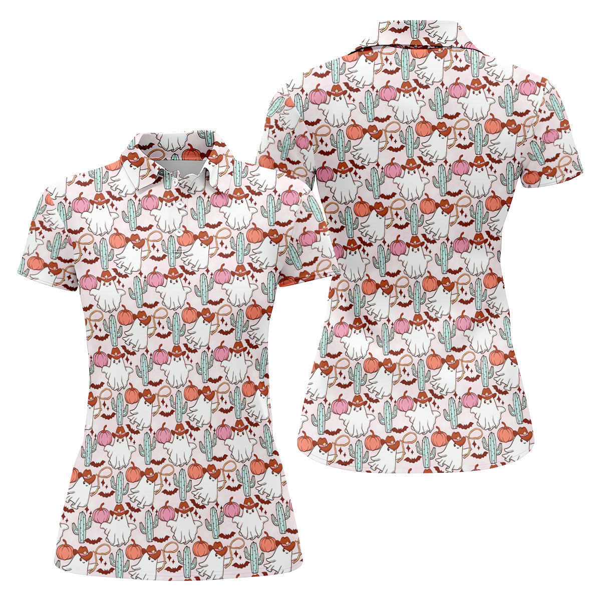 Cowgirl Ghost Howdy Halloween Fun Women's Golf Shirts, Cute Golf Outfit, Ladies Golf Polos