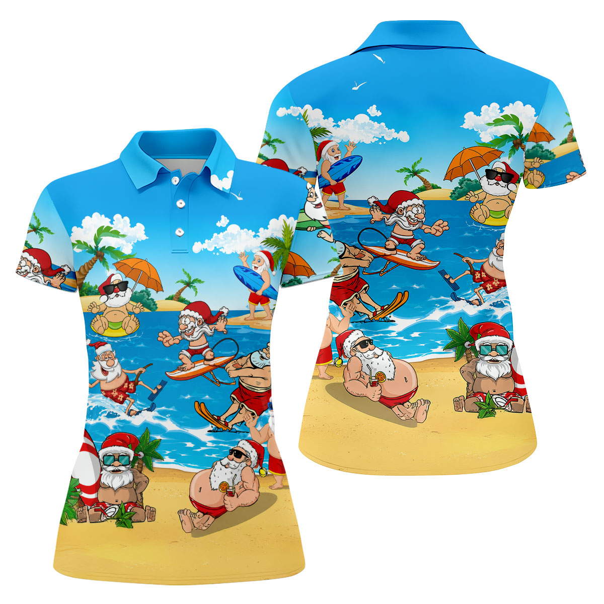 Santa Claus Summer Beach Party Golf Shirt, Golf Polo For Women, Printed Golf Shirt